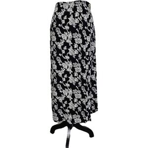 Vintage 90s Casual Corner Black & White Floral Midi Skirt Size 18 Whimsigoth